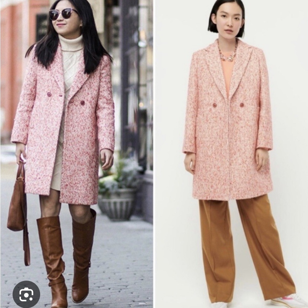 J. Crew Nalya Pink Daphne Italian Tweed Topcoat Size 00 NWT